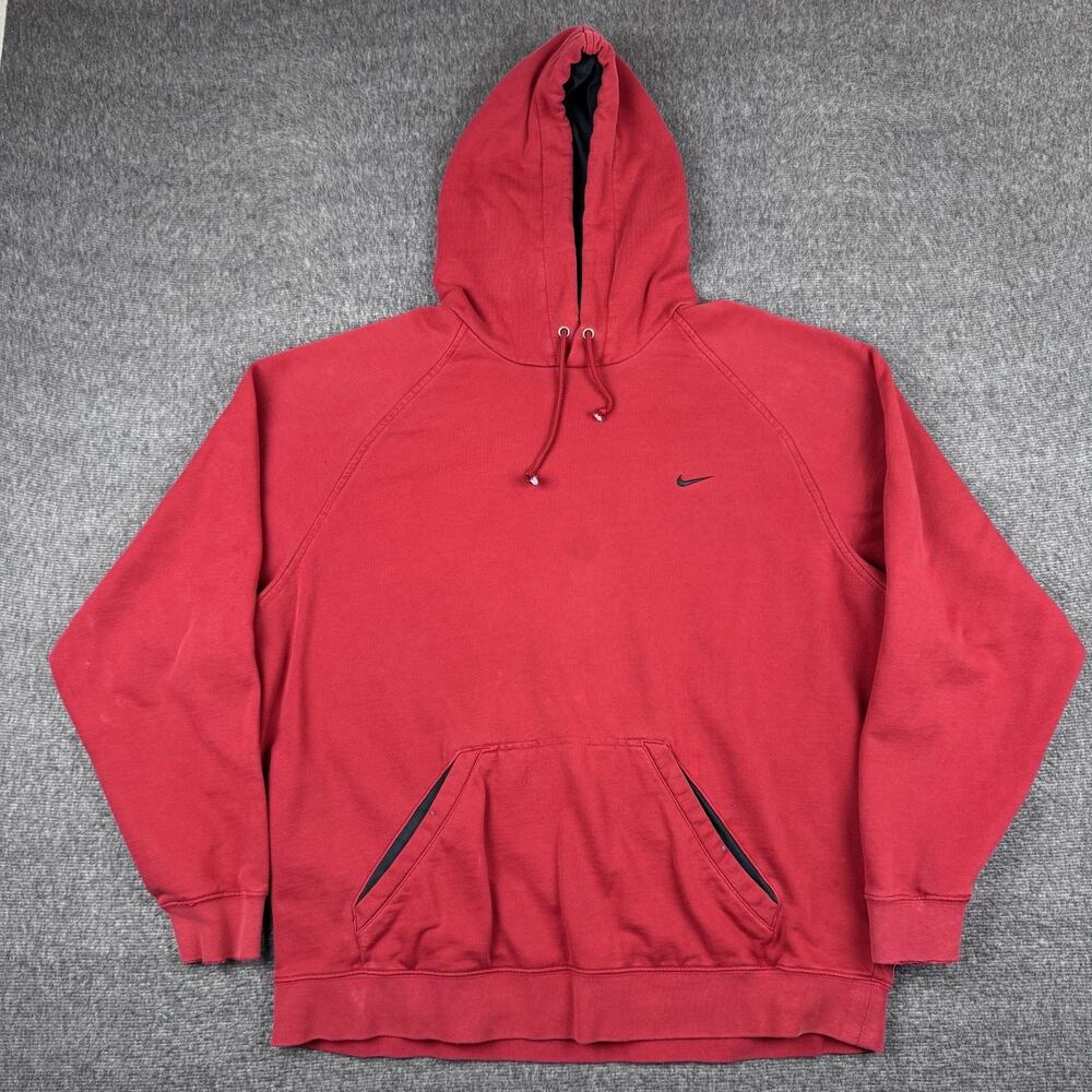 Nike Swoosh Hoodie Mens XL Red Embroidered‎ Logo Sweatshirt Pullover Y2K